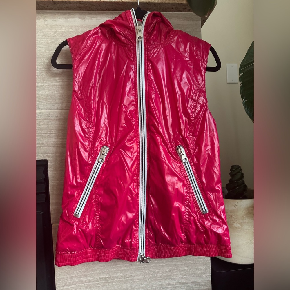 Duvetica Abrezia Nylon Full Zip Hooded Down Vest, Pink Size IT 44/ Large